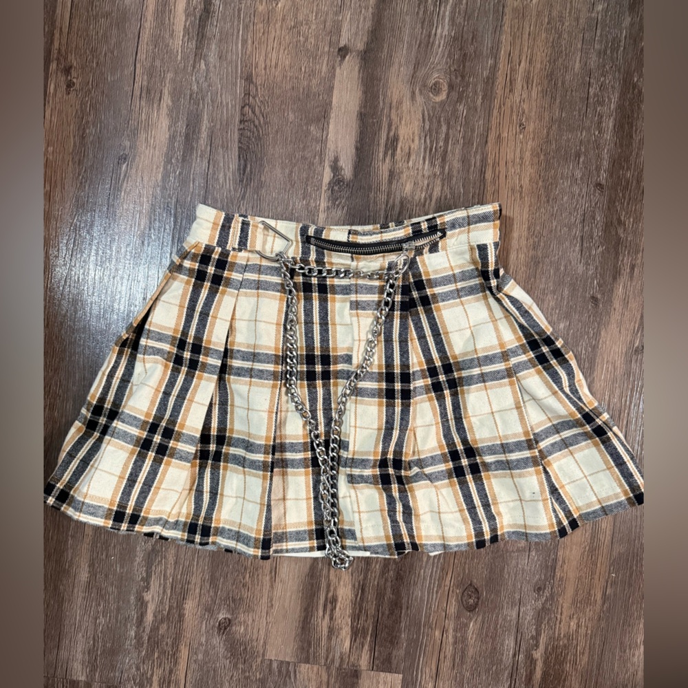 Plaid Chain-Accent Skirt